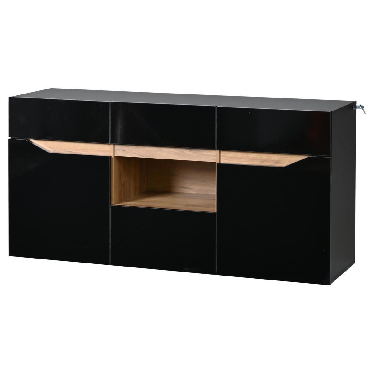 SIDEBOARD aus Spanplatte 140x40x70 cm Schwarz und Naturholzfarbe mit LED-Beleuchtung - Schwarz, Holzwerkstoff (140/70/40cm) - IVMEU
