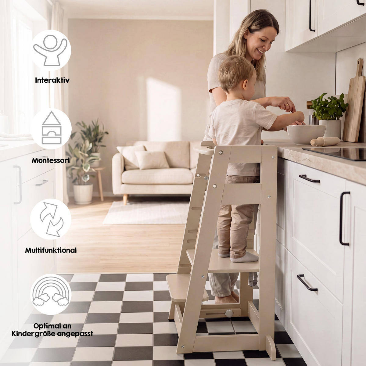 LERNTURM Sit & Step 2in1 - Kaschmir, Holzwerkstoff/Metall (53.5/88/51.5cm) - Roba