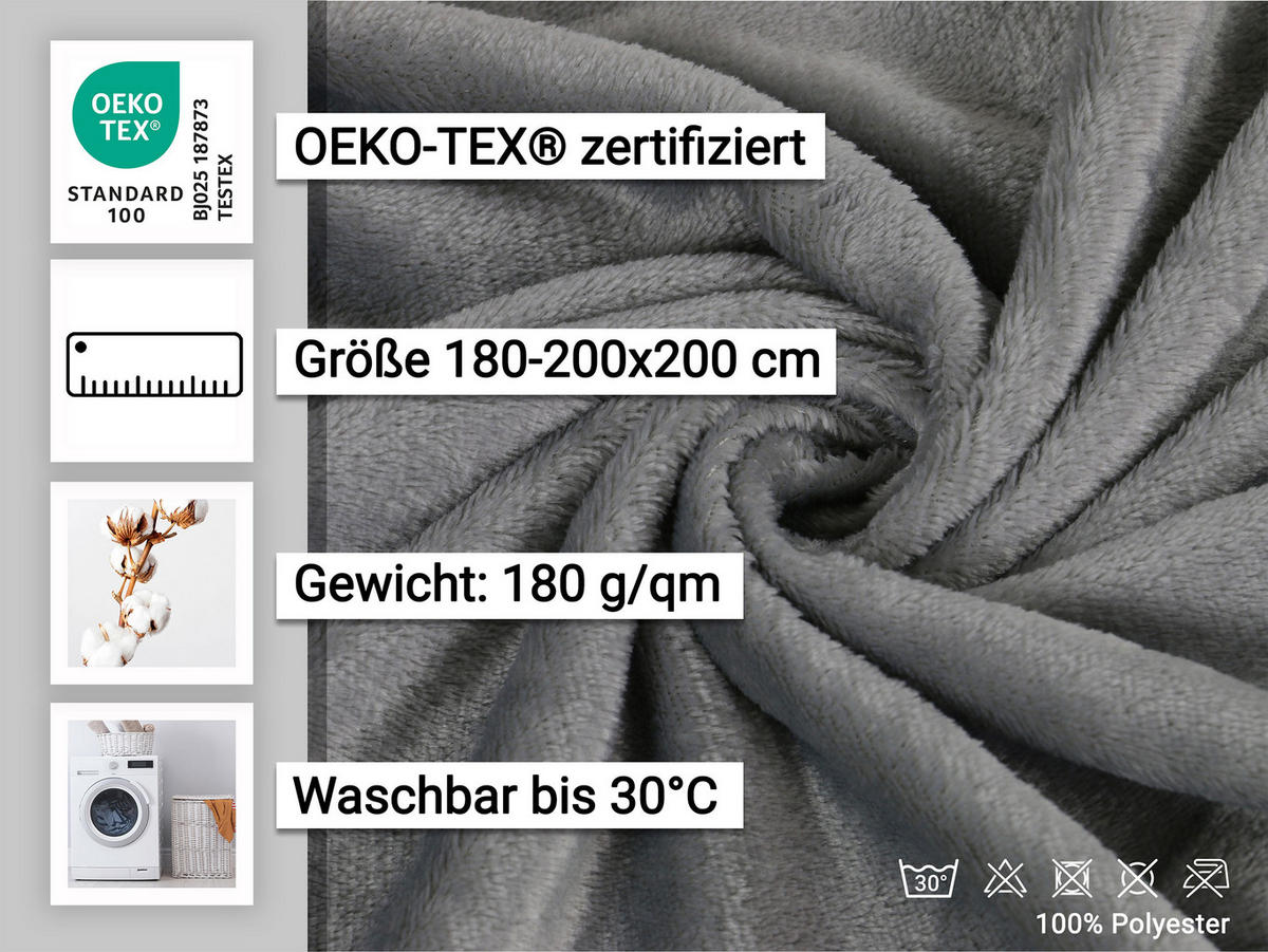 SPANNBETTLAKEN, 180-200x200 cm, 100% Polyester, Grau - Anthrazit, Textil (180/200cm) - Zollner