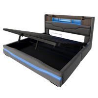 POLSTERBETT 180/200 cm aus Leinen mit LED-Beleuchtung, Grau - Grau, Textil (180/200cm) - OKMYHOME