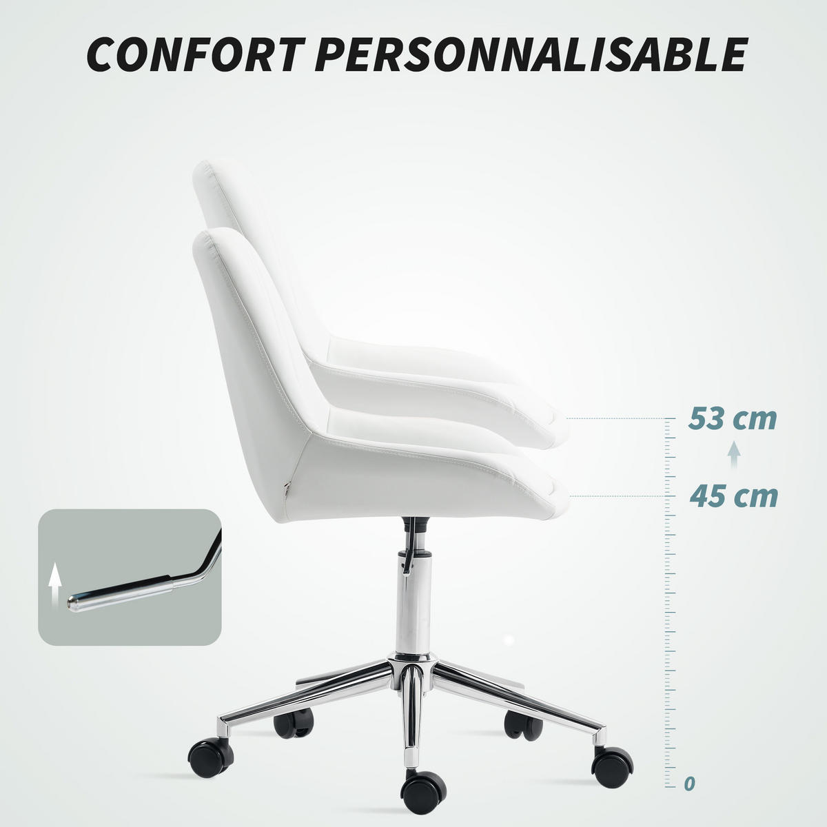 DREHSTUHL DE-11777 52/58/80-90 cm Weiß - Weiß, Metall (52/90/58cm) - ComfortXL