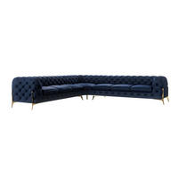 ECKSOFA Chesterfield Lexi Marineblau Samt - Goldfarben/Dunkelblau, Holz/Textil (323/323cm) - S-Style Möbel