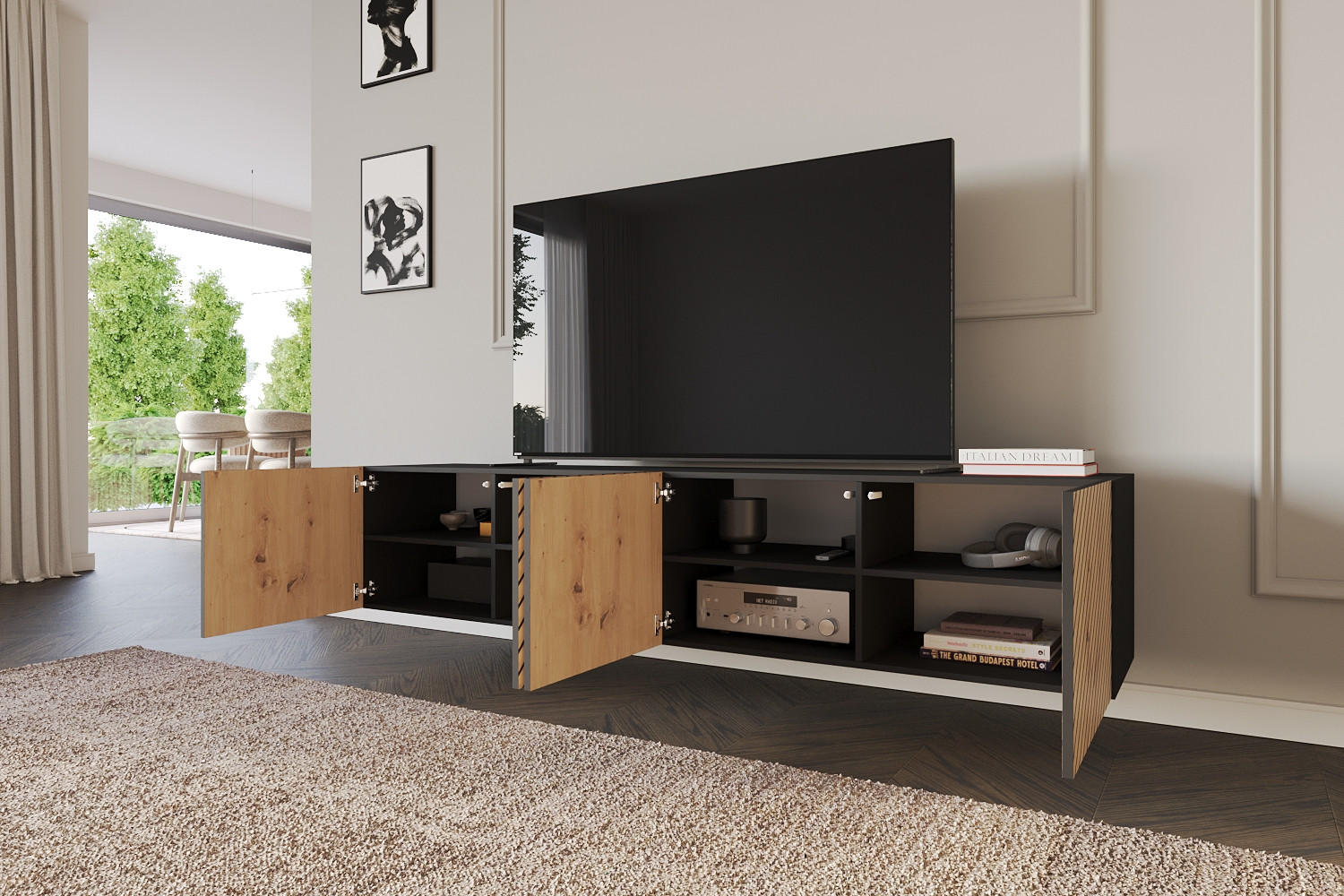 LOWBOARD SENI-W 2x100x40x41 cm - Schwarz / Artisan - Schwarz, Holzwerkstoff (200/40/41cm) - ALTDECOR