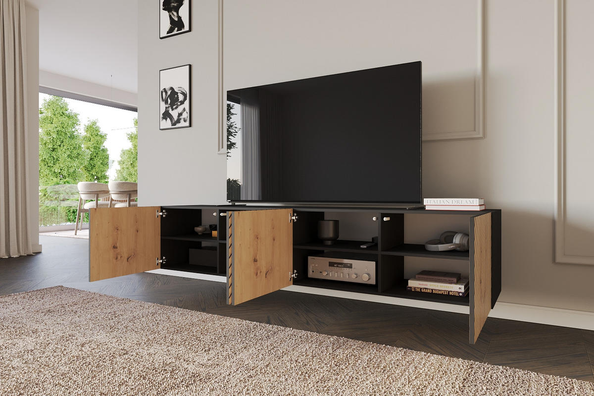 LOWBOARD SENI-W 2x100x40x41 cm - Schwarz / Artisan - Schwarz, Holzwerkstoff (200/40/41cm) - ALTDECOR