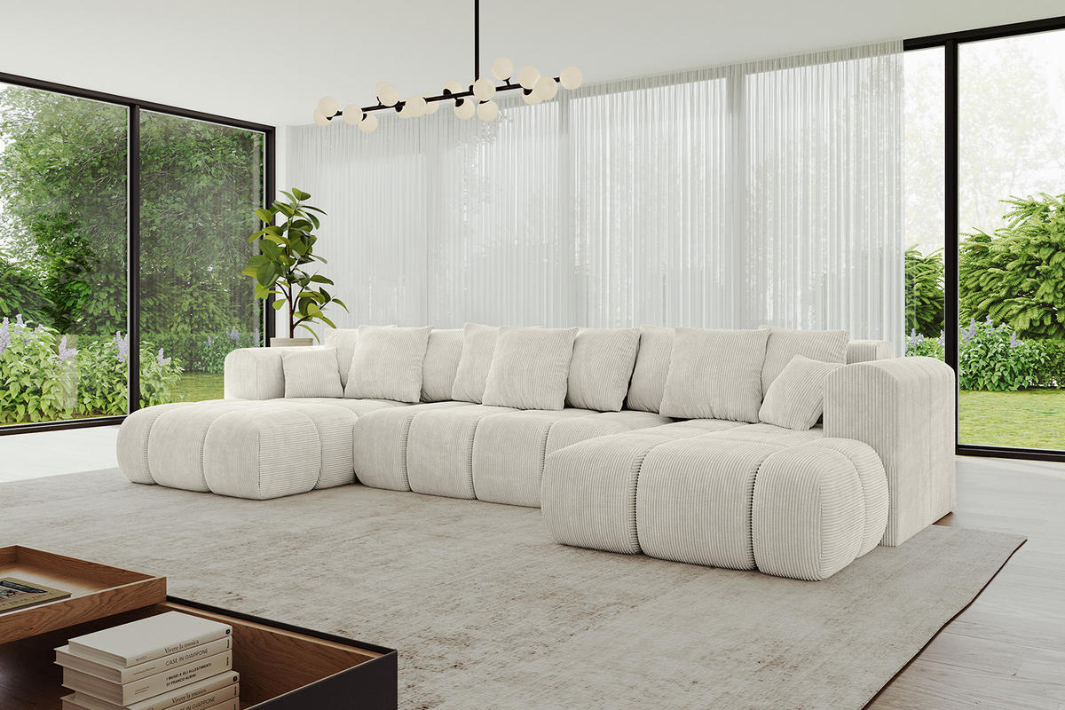 WOHNLANDSCHAFT Ottomane Links CLOUD-U-v1 414x180x40 Hellgrau Cord - Hellgrau, Holzwerkstoff/Kunststoff (414/90/180cm) - ALTDECOR