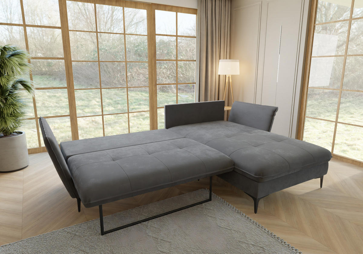 ECKSOFA Mira Grau Samt-Stoff - Schwarz/Grau, Textil/Metall (260/168cm) - S-Style Möbel