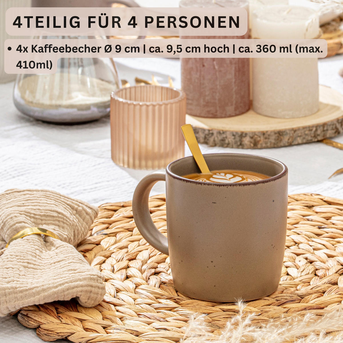 KAFFEEBECHER BOMBAY OAK - 4 teilig aus Steingut - Braun, Stein (0.8L) - Sänger