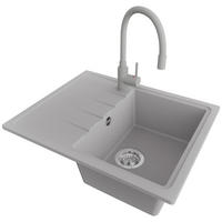 GRANITSPÜLE Mailand, 2-er set Grau 62/50 cm 1 Becken + Küchenarmatur 38/14 cm + Ablauf-Set ab 40er Unterschrank - Chromfarben/Grau, Kunststoff (62/19/50cm) - Primagran