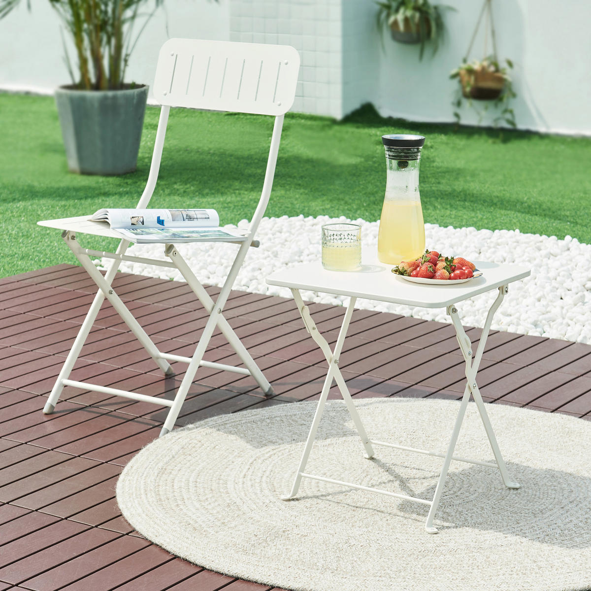 GARTENKLAPPTISCH Vegårshei - Weiß, Metall (40/40/45cm) - [en.casa]