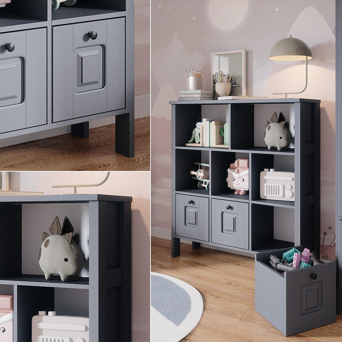 KINDERREGAL Ajaton Grau 103.6 x 113.4 cm - Grau, Holzwerkstoff (103.6/113.4/32.6cm) - VitaliSpa