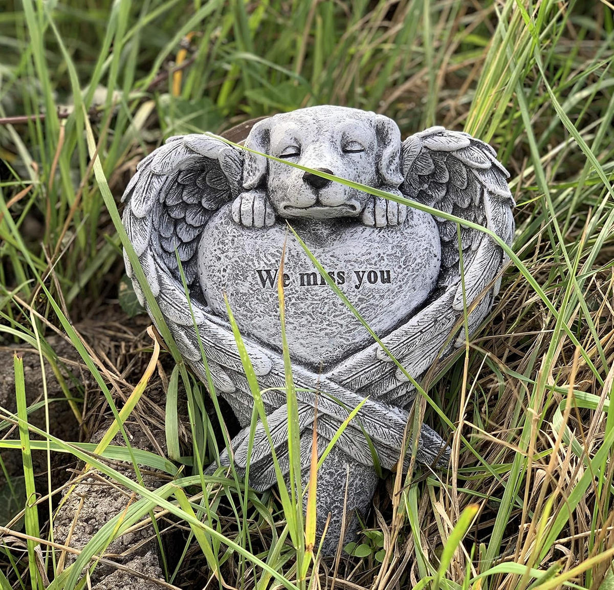 STEINFIGUR Hund Miss you Grabstein Steinguss frostfest - Grau, Stein (17/5/23cm) - stoneandstyle