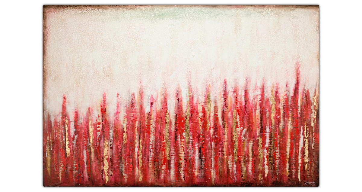ACRYLBILD HANDGEMALT 120/80 cm - Beige/Rot, Holz/Textil (2.02/80cm) - KUNSTLOFT