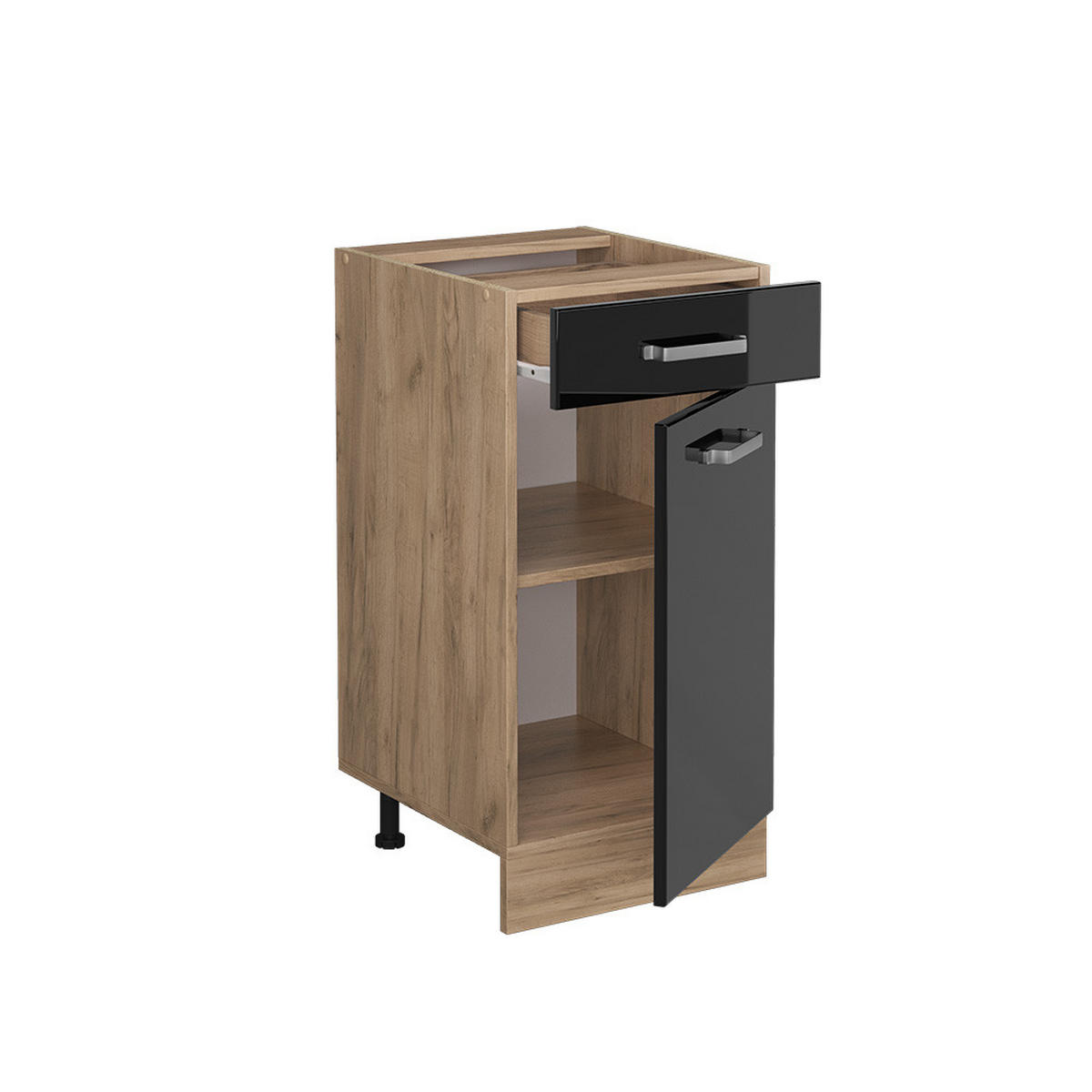 KÜCHENUNTERSCHRANK R-Line Schwarz Hochglanz 40 cm AP Marmor - Schwarz Hochglanz/Eiche Wotan, Holzwerkstoff (40/81.6/60cm) - Vicco