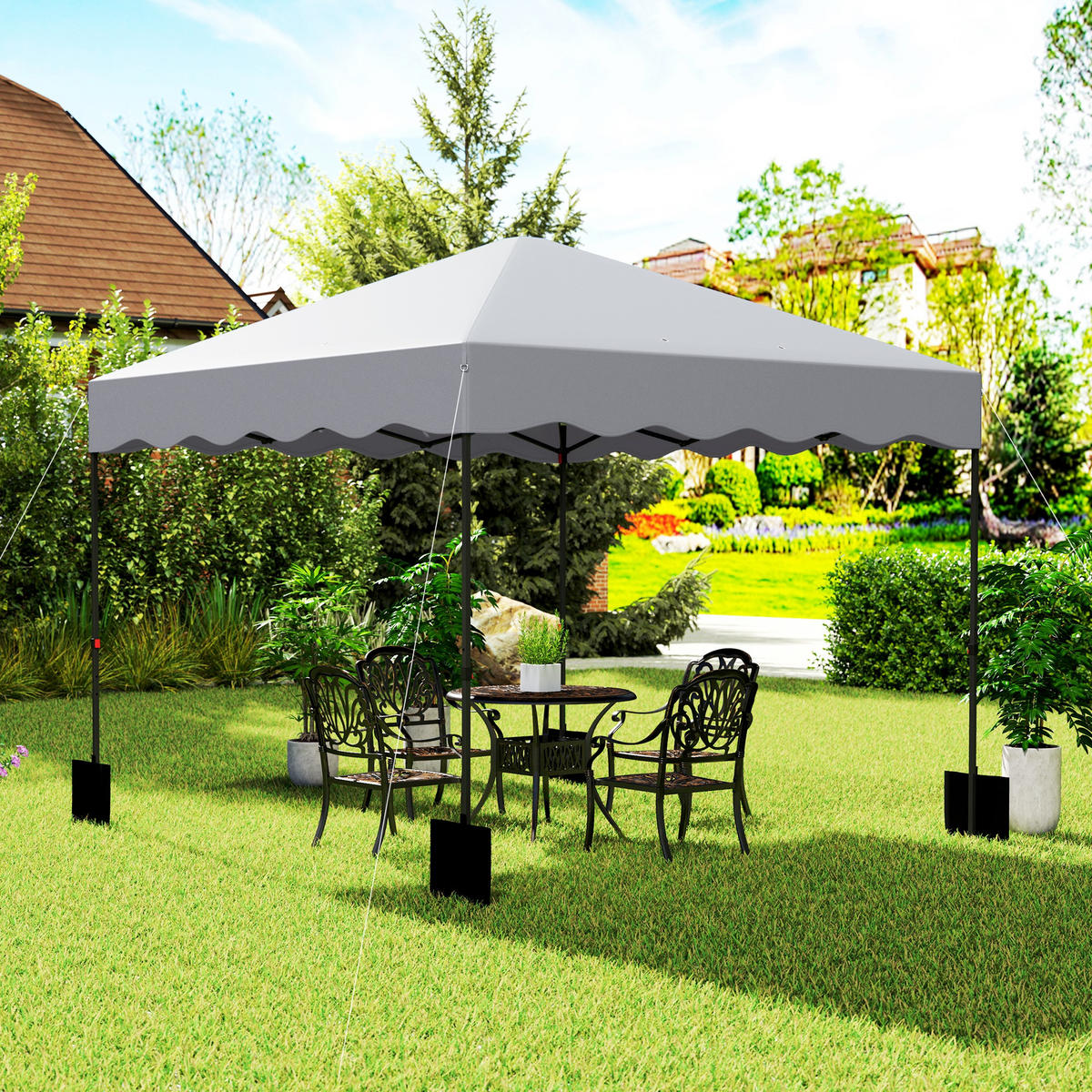POP-UP-PAVILLON DE-07444 höhenverstellbar mit Rolltasche, UV-Schutz Hellgrau - Hellgrau, Textil/Metall (297/287/297cm) - ComfortXL