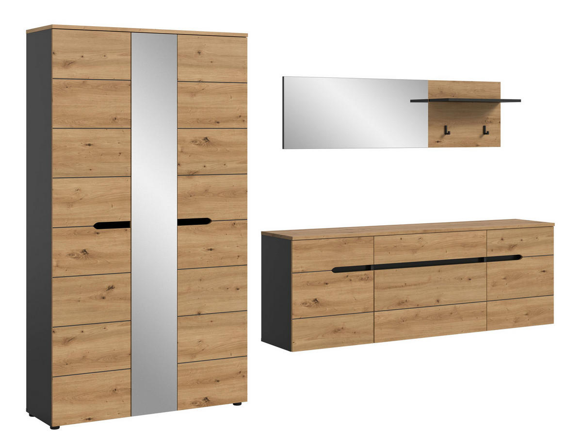 GARDEROBEN-SET Canu Artisan 296/37/190 cm - Grau, Holzwerkstoff (296/190/37cm) - Xonox