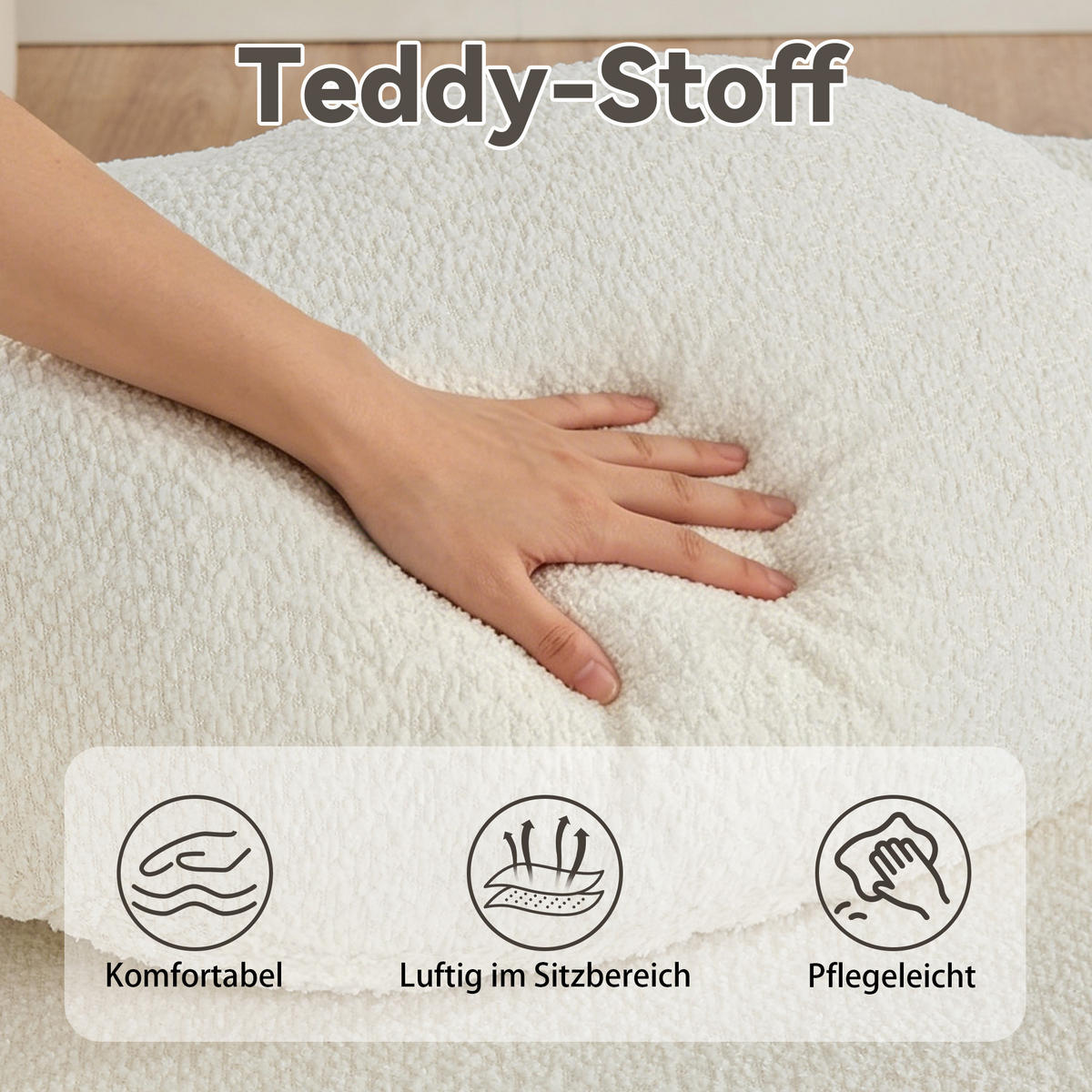 ECKSOFA 170/96/62 cm Beige Teddy mit Kissen - Beige, Textil (170/96cm) - Oxeza