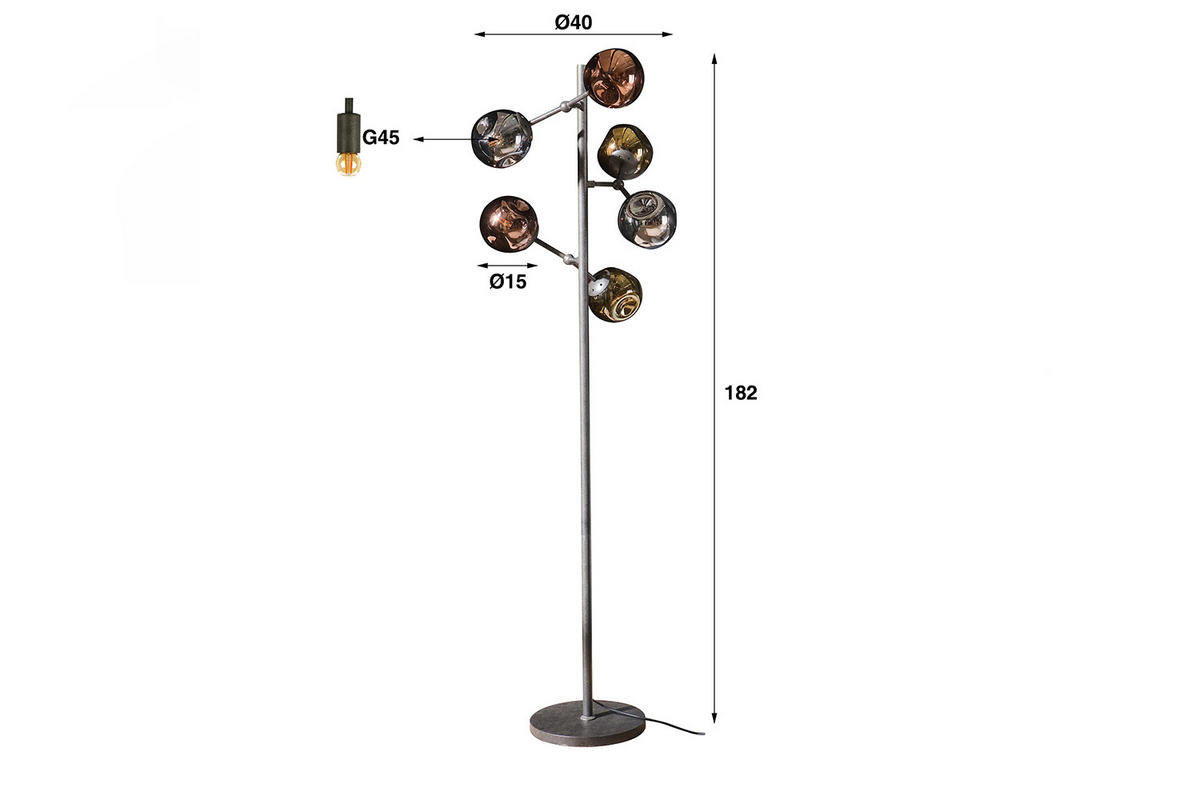 STEHLAMPE PELOTA Schwarz Glas - Schwarz, Glas (40/40/182cm) - KAWOLA