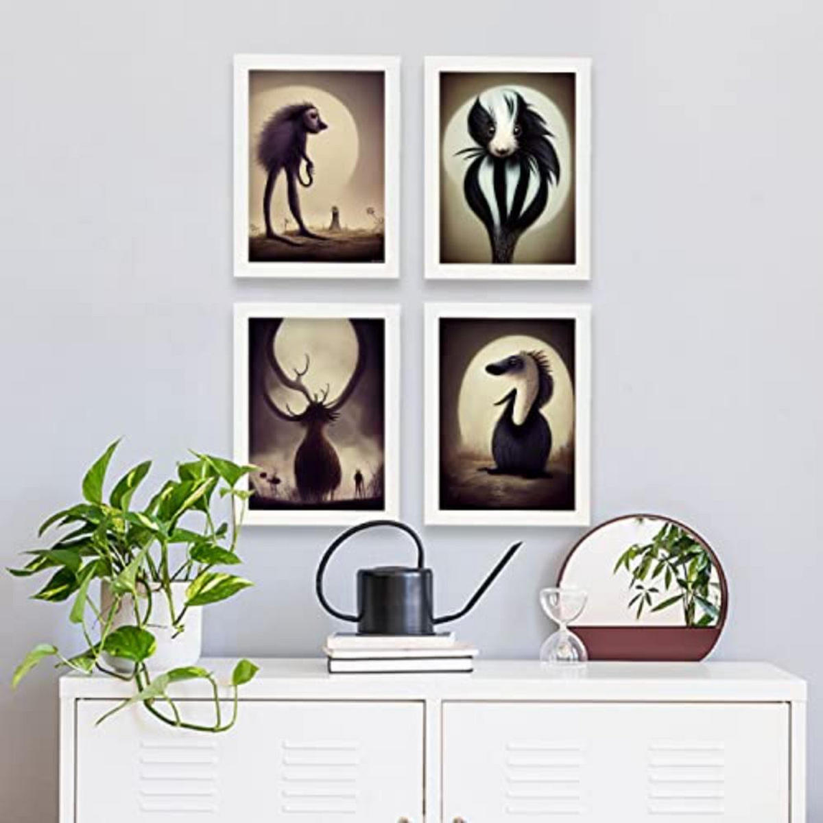 POSTER Set mit 4 Tier Braun im T Burton Goth Stil A3 Weißer Rahmen - Weiß, Papier (29.7/3cm) - Nacnic