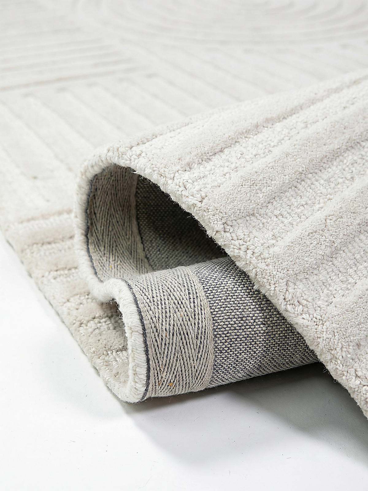 TEPPICH aus Wolle LEVEN in Elfenbein, geometrisch, Ø 160 cm - Champagner, Textil (160/160cm) - KADIMA DESIGN