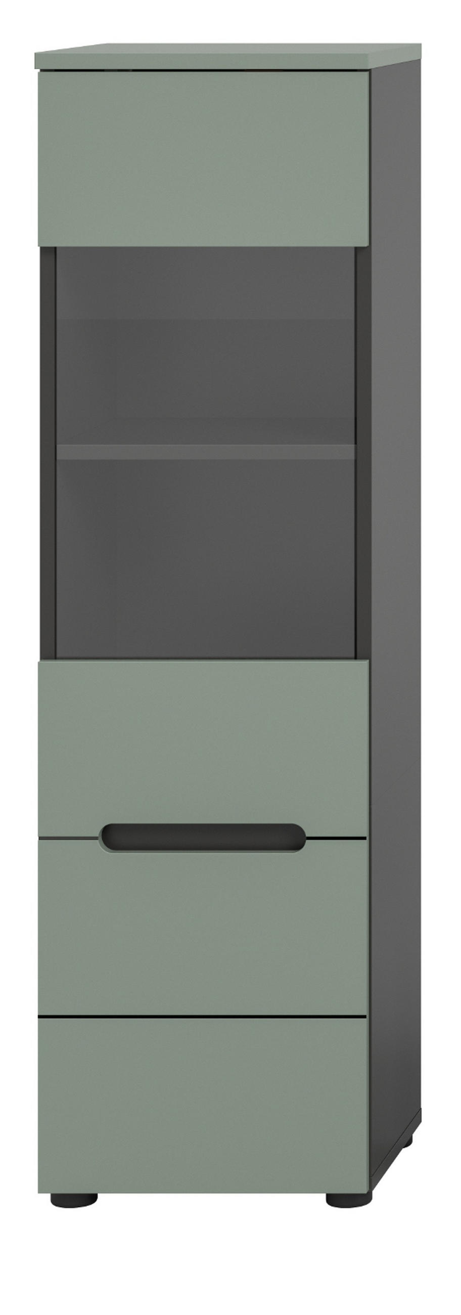 VITRINE Salbei Grün, Basalt Grau hängend / stehend 36 cm mit Soft-Close - Salbeigrün/Schwarz, Glas/Holzwerkstoff (36/125/33cm) - Inn.Furn