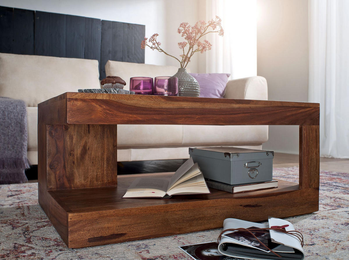 COUCHTISCH Sheesham Massivholz, 90x60 cm, Einzigartige Maserung, 30 kg Belastbarkeit - Braun, Holz (60/90/40cm) - KADIMA DESIGN