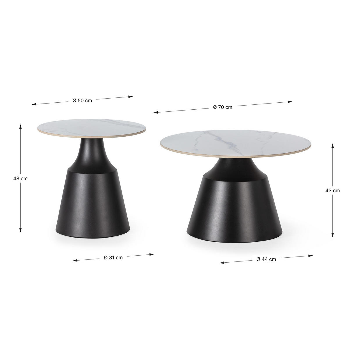 COUCHTISCHEN (Set aus 2) in hochglanz-weiß - riley 70/70/42,5 cm - Schwarz, Stein (70/70/42.5cm) - Calicosy
