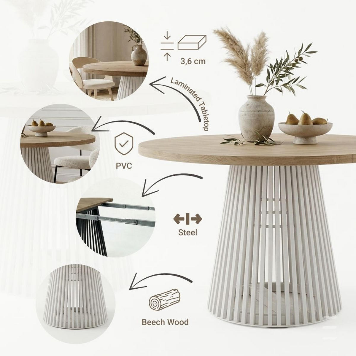 ESSTISCH runder ausziehbarer Tisch für Esszimmer DOVER 110 / 210 cm, Farbe: Eiche Wotan / Weiß - Eiche Wotan/Weiß, Holz (210/110/77cm) - Dekori_Interiors