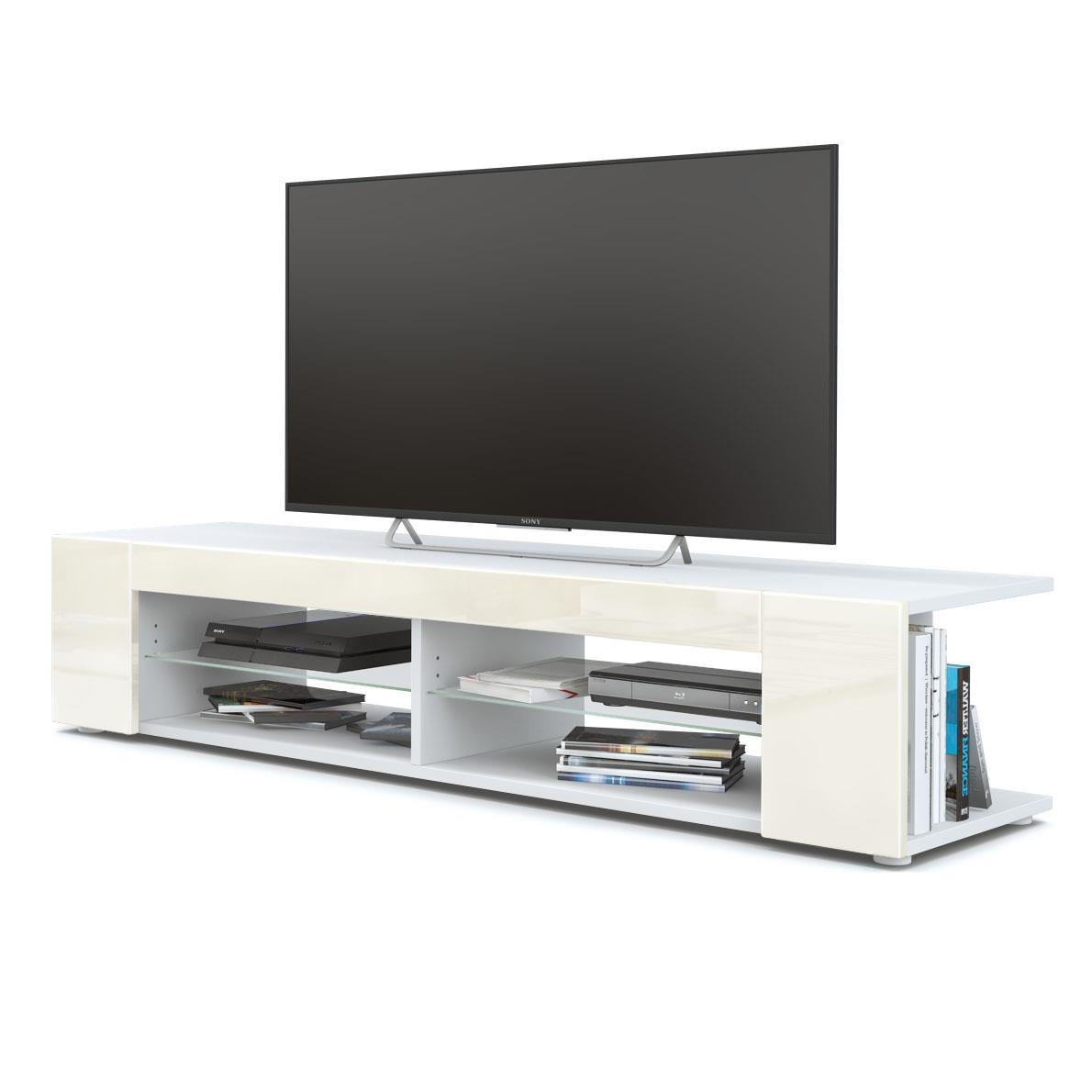LOWBOARD Movie Front in Creme Hochglanz - Creme, Holzwerkstoff (134.5/30.5/38.5cm) - Vladon