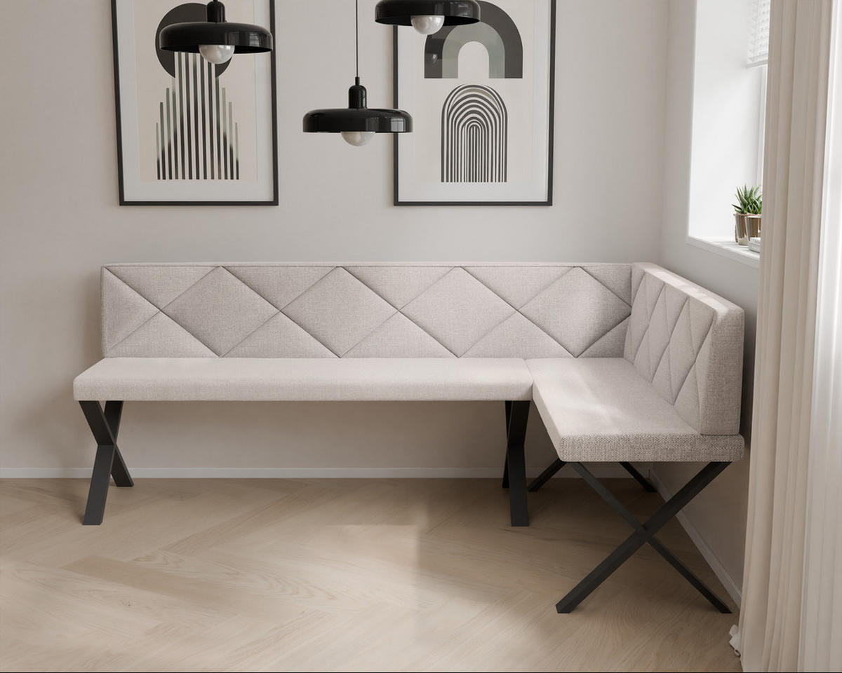ECKBANK rechts VERO X Webstoff gesteppt, 142/196 cm Creme - Creme, Textil/Metall (142/196cm) - Idohome
