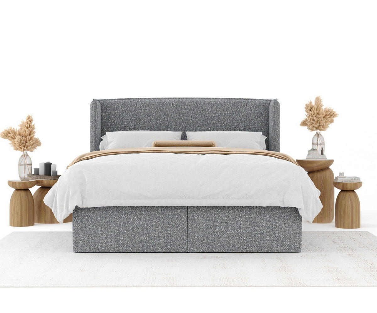 BOXBETT Skyline Grau 180/200 cm mit Matratze und Topper - Schwarz/Grau, Holz/Holzwerkstoff (180/200cm) - Maison de Reve