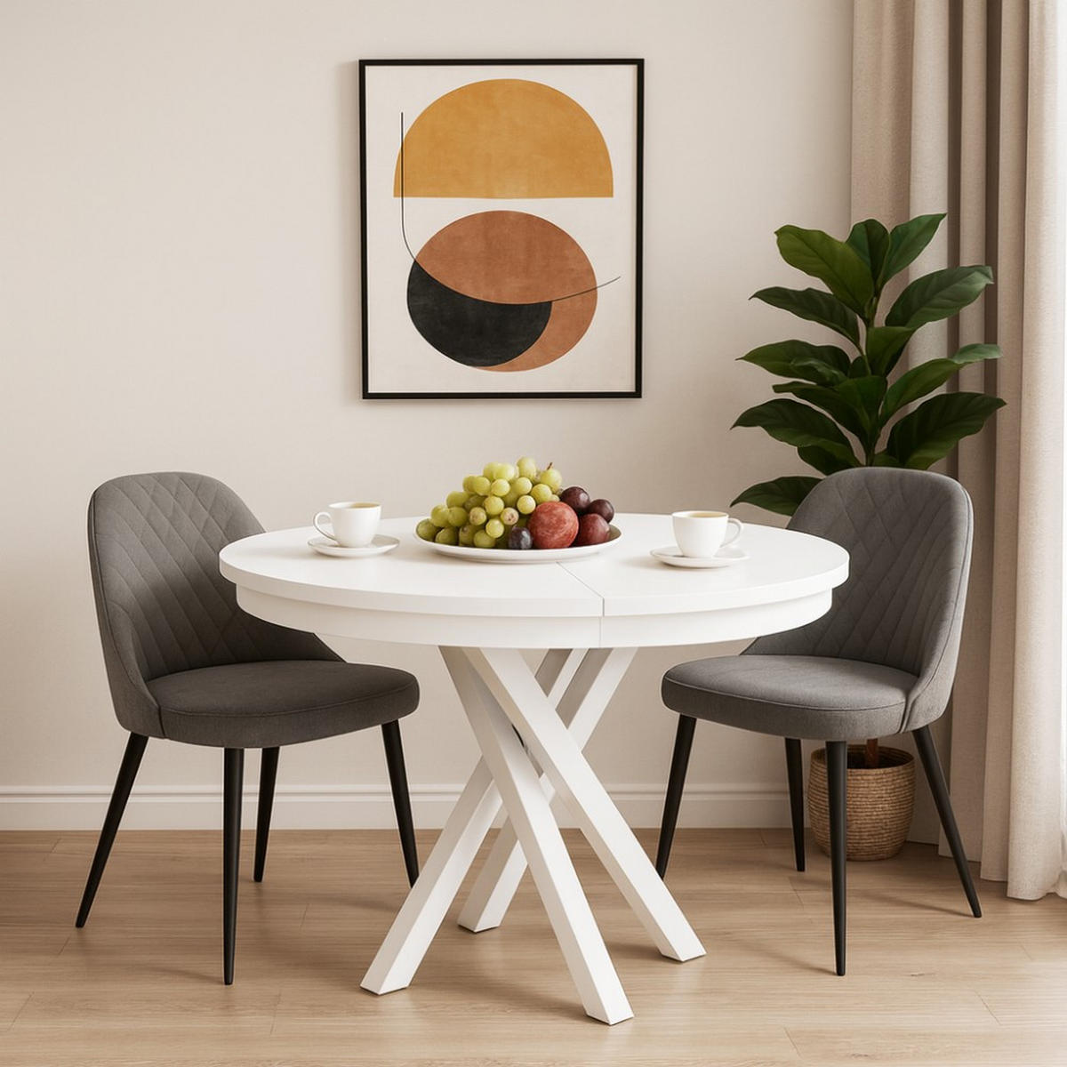 ESSTISCH Kris, Runder, mit Metallbeinen, eiche Weiß - Weiß, Holzwerkstoff/Metall (100/100/77cm) - Beautysofa