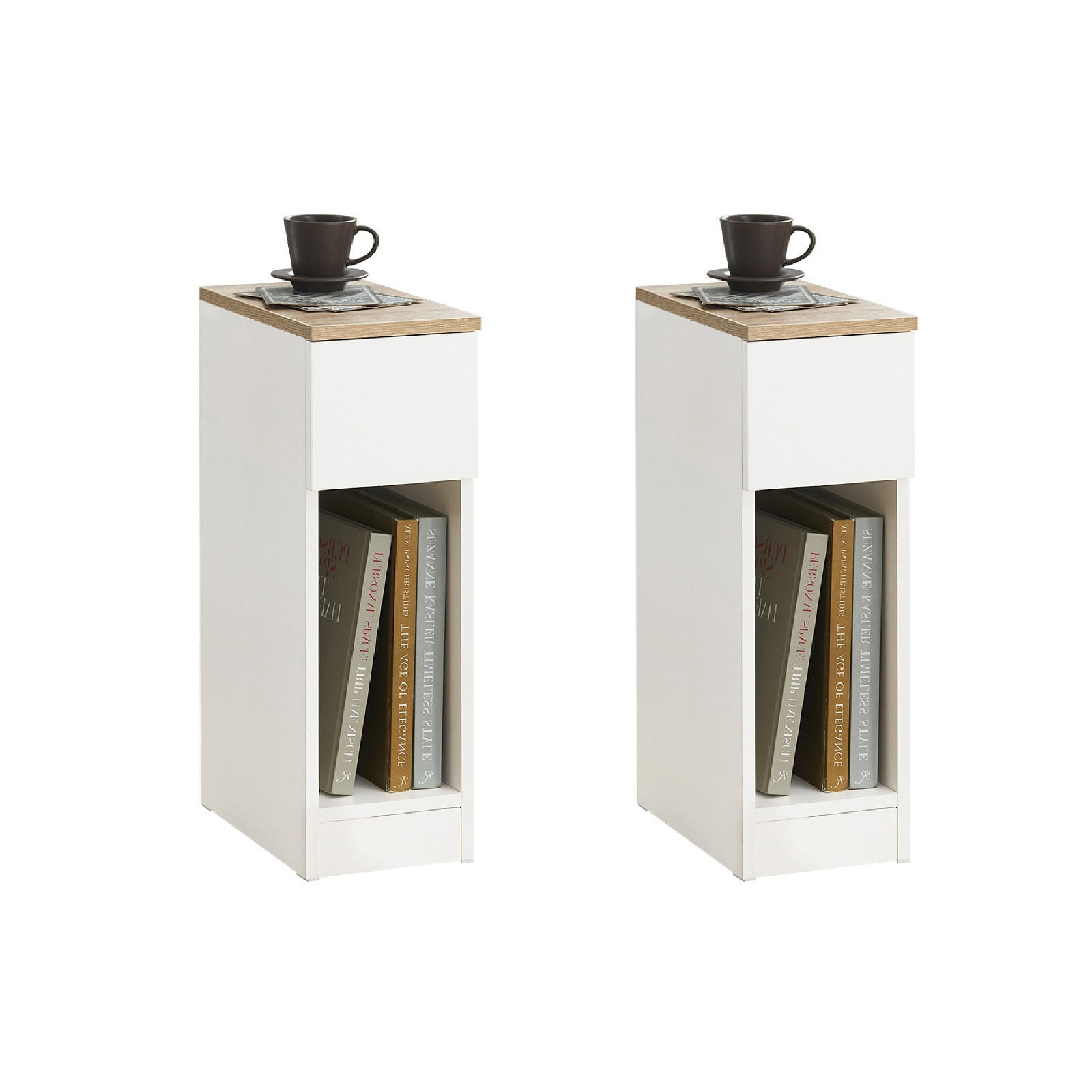 SoBuy SADA 2 NOČNÍCH STOLKŮ s 1 zásuvkou Bílá 35x20x60cm Minimalistický