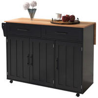 KÜCHENINSEL 129x71x91.5cm Schwarz mit Ausziehplatte, Schubladen & Rollen/Füßen - Schwarz, Holzwerkstoff (129/91.5/71cm) - Modfu