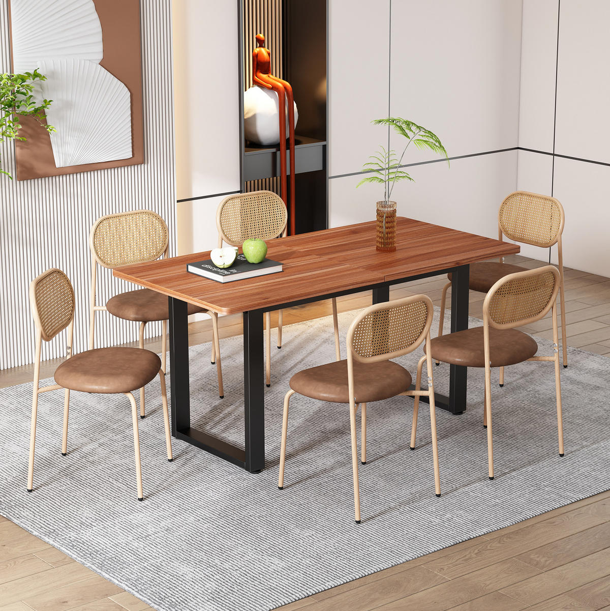 ESSZIMMERSTUHL 2er-Set mit Rattan-Rückenlehne PU Braun - Braun, Metall (43/80/48cm) - Meubliv