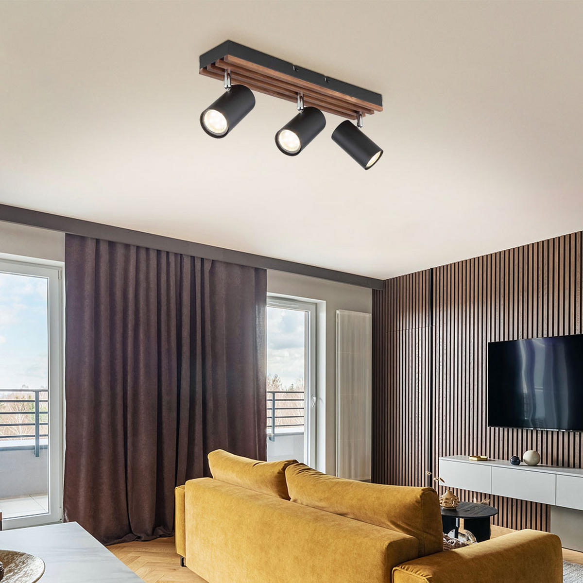 DECKENLEUCHTE Metall Holzoptik Schwarz - Schwarz, Holz (41/8/12.5cm) - Globo Lighting