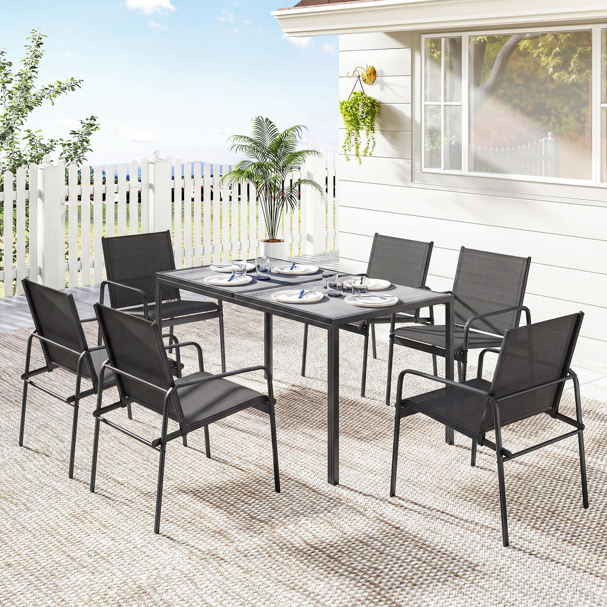 GARTENMÖBEL-SET Schwarz 150.0/80.0/74.0cm - Schwarz, Metall