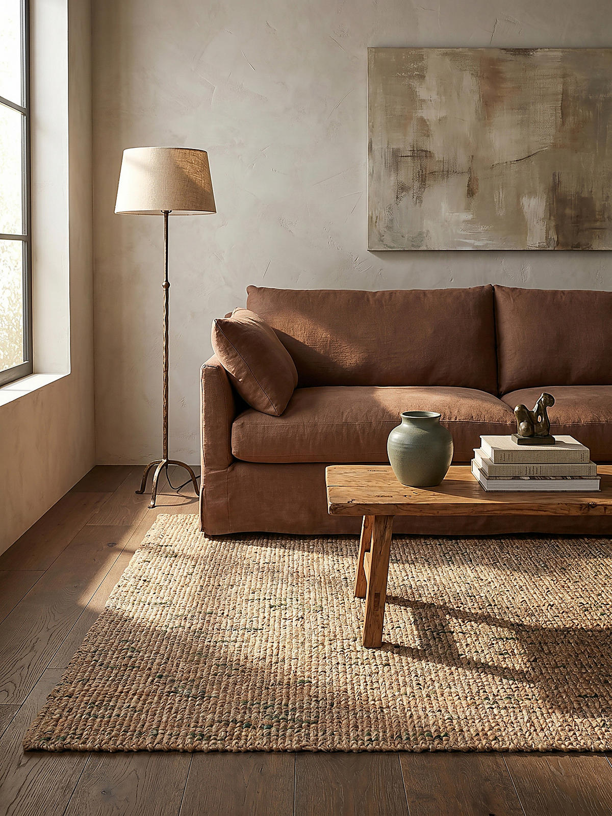 JUTETEPPICH Jute Naturbelassen, Wohnzimmer Natur-Grün Rechteckig 160x230 - Beige, Textil (230/160cm) - KADIMA DESIGN