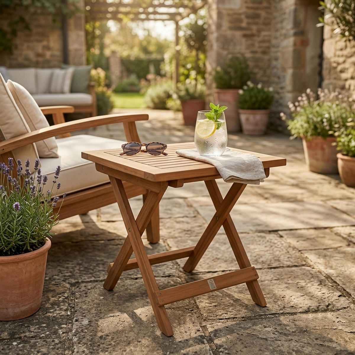 BEISTELL-KLAPPTISCH Atherton - Bistrotisch aus Akazienholz, Oberfäche geölt, BxTxH: 45x45x45 cm - Braun, Metall (45/45/45cm) - TPFGarden
