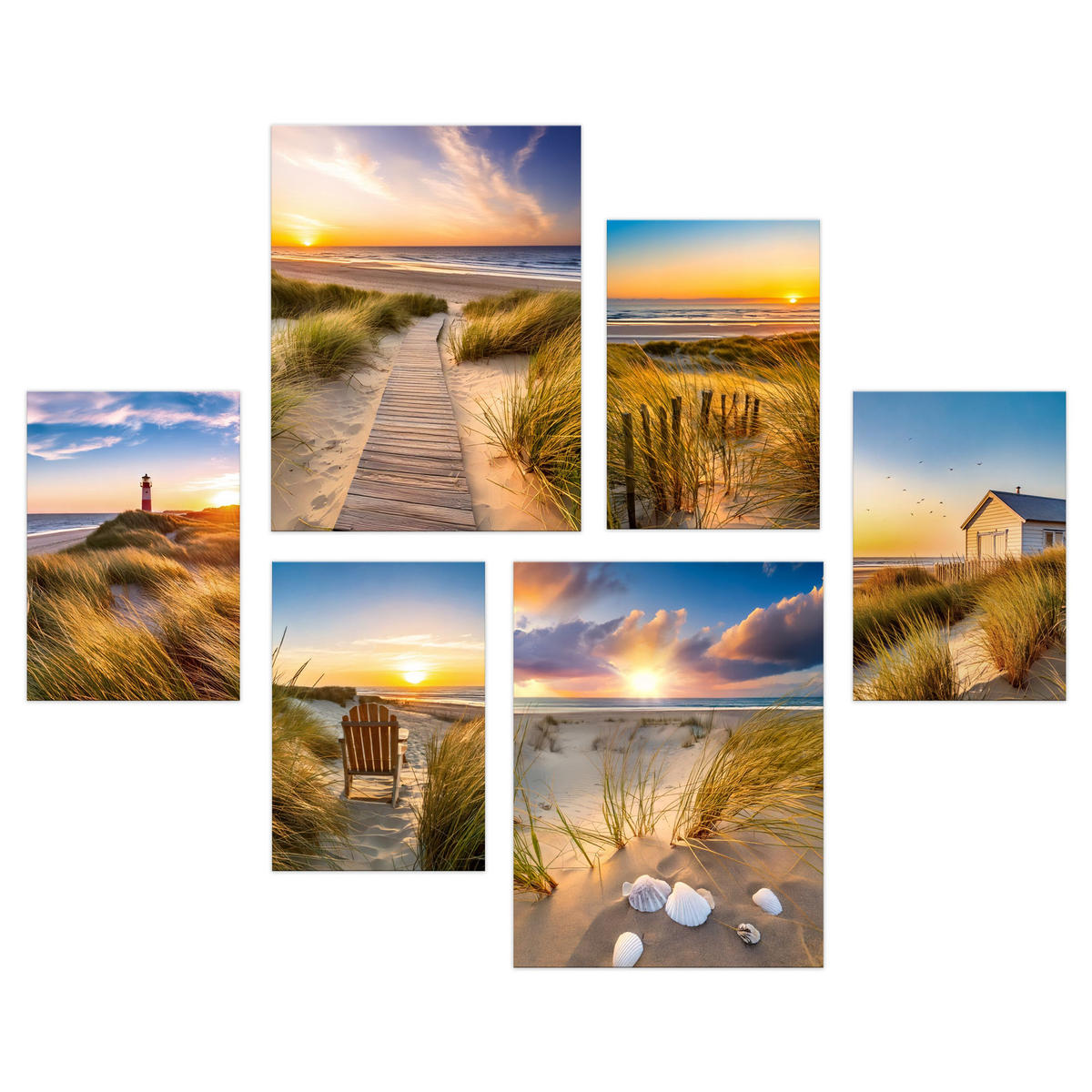 BILDERSET 6er-Set 30x40 cm + 20x30 cm Strand Sonnuntergang - Beige, Kunststoff (105/85cm) - artissimo