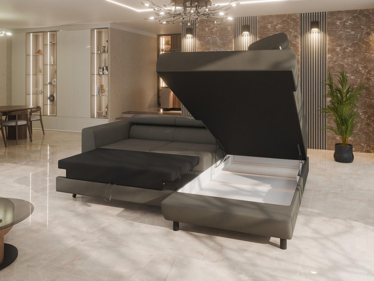 ECKSCHLAFSOFA Vena III mit Schlaffunktion und Bettkasten, Links montierbar, Braun - Braun, Holz (199/254cm) - Homesy