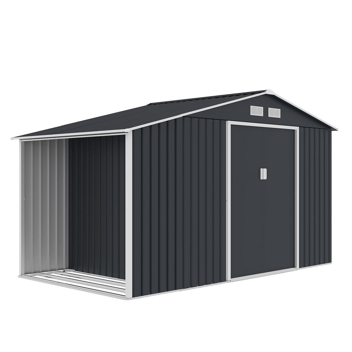 GERÄTESCHUPPEN XL mit Holzunterstand - Anthrazit, Metall (277/192/191cm) - Juskys