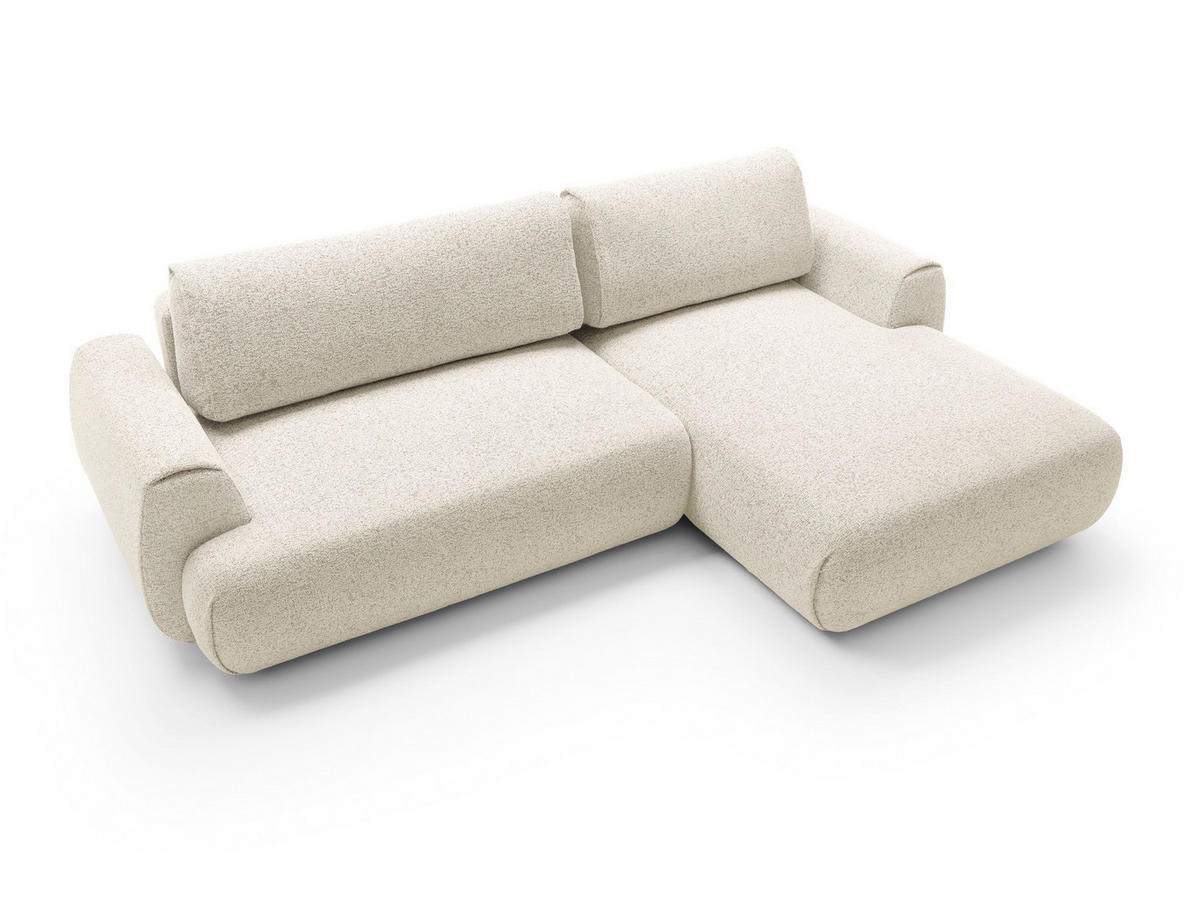 ECKSOFA ZEST Creme Geflochtener Stoff mit Schlaffunktion - Creme, Holz (270/167cm) - MASSENO