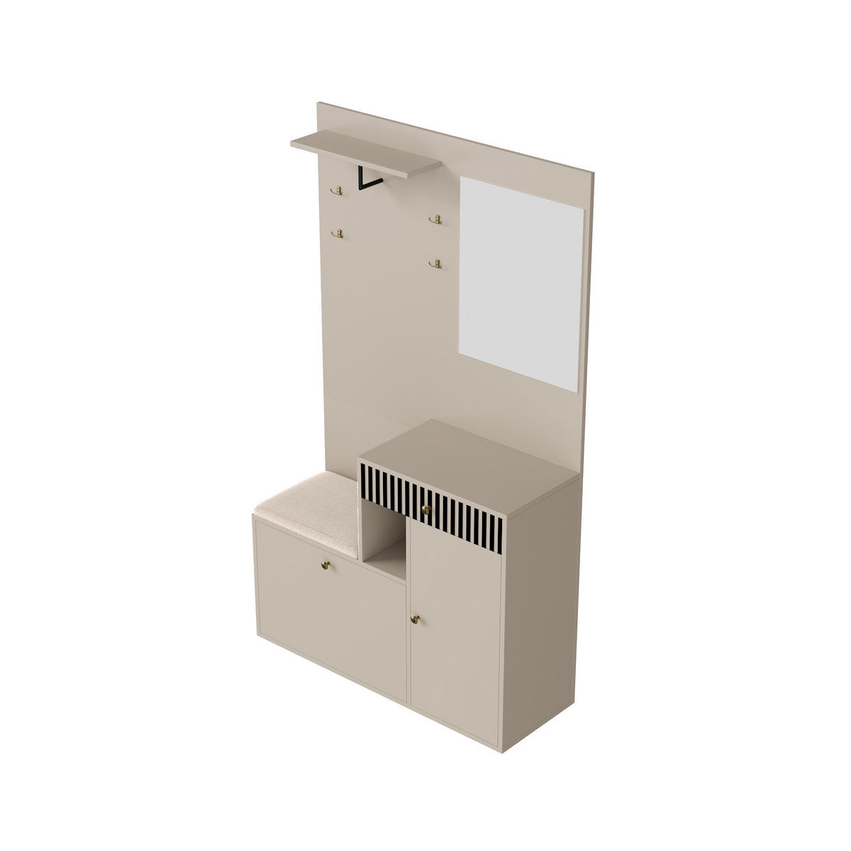 GARDEROBE-SET in Weiß Garderobenschrank mit Spiegel für Eingangsbereich und Flur, B110/T37/H185.5 cm - Beige, Glas/Holzwerkstoff (111/185.5/37cm) - STILVORA