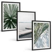 BILDER SET 3er Set - 40x60 cm Schwarzer Rahmen - Palmenblätter-Holzbrücke - Schwarz, Kunststoff (40/60cm) - TULUP
