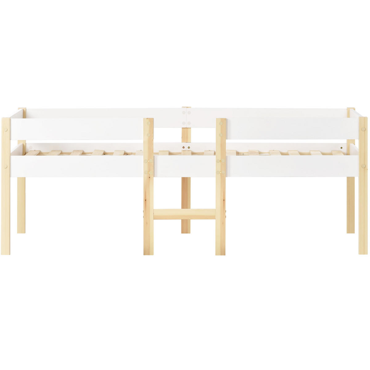 KINDERBETT 90/190 cm aus Kiefernholz mit Rausfallschutz und Stauraum - Weiß, Holz (90/200cm) - OKWISH