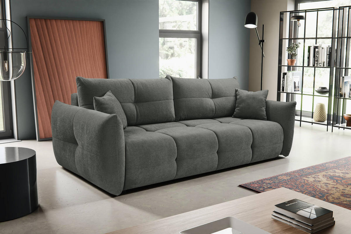 BETTSOFA MODA Grau Chenille-Stoff mit Schlaffunktion - Grau, Holz (245/86/110cm) - MASSENO