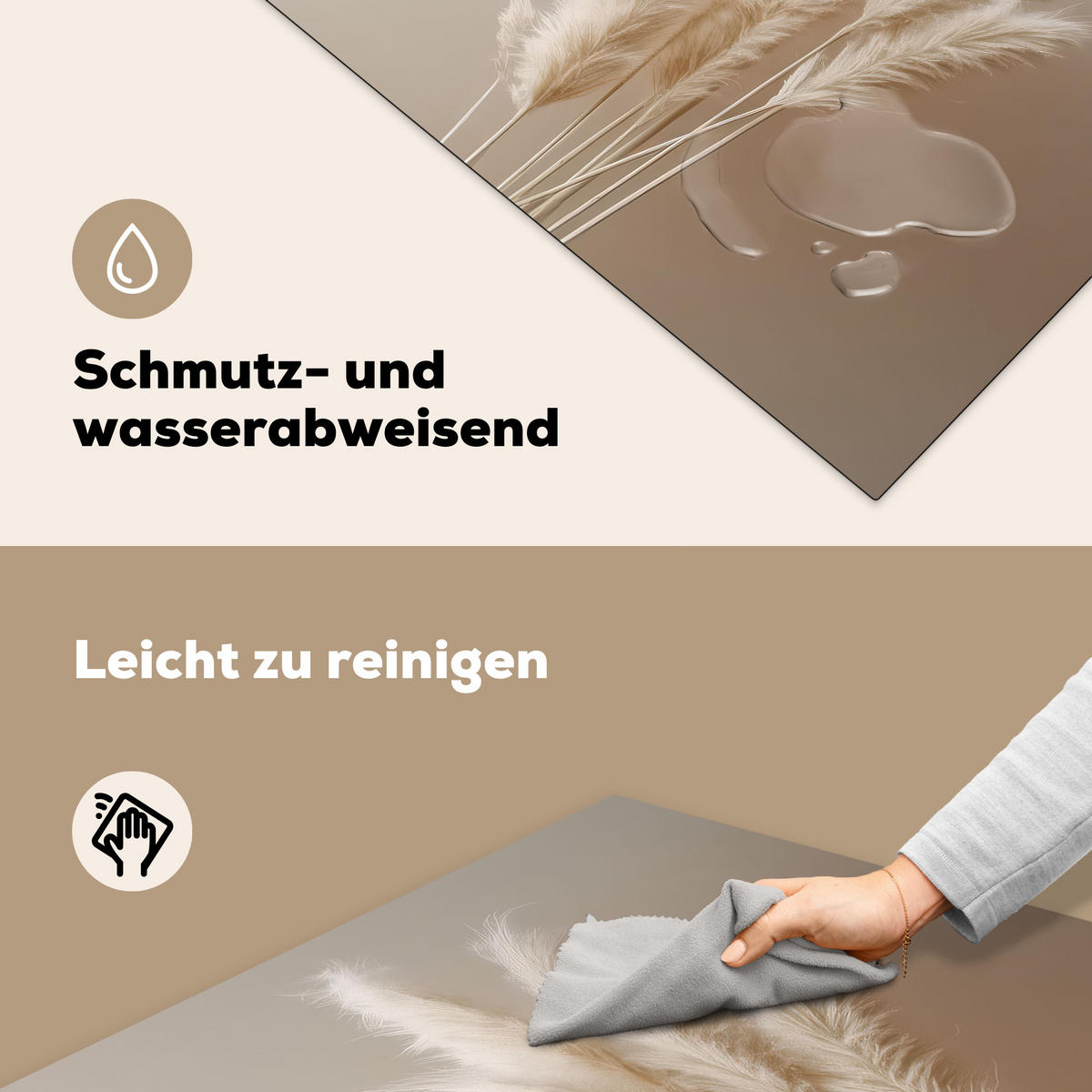 HERDABDECKPLATTE Pampasgras - Federn - Pastell - Weiß Induktionsmatte 78x78 cm - Creme, Kunststoff (78/78/0.2cm) - MuchoWow