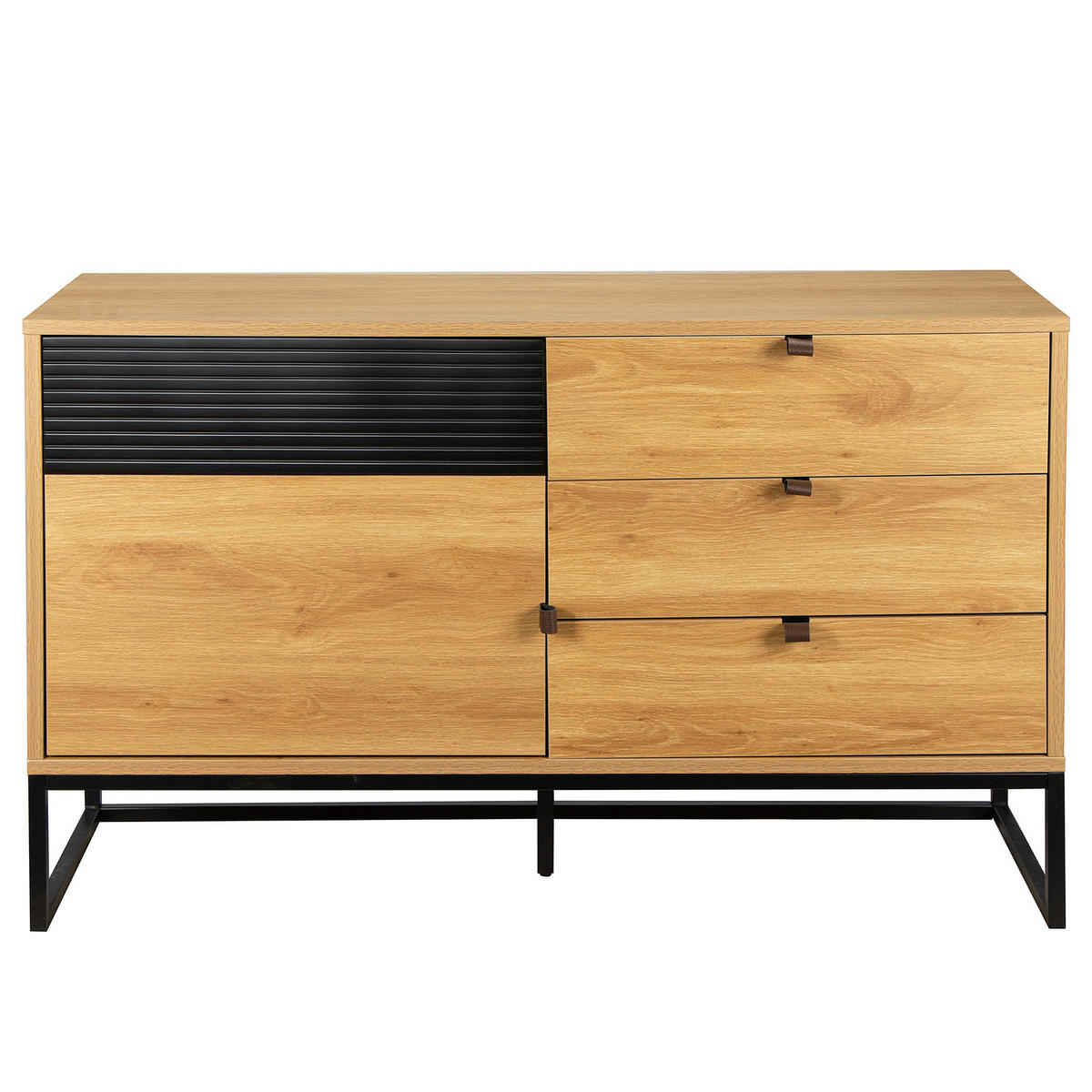 KOMMODE mit Tür - 120 cm - Eichefarben/Schwarz, Holzwerkstoff/Kunststoff (120/75/40cm) - home24