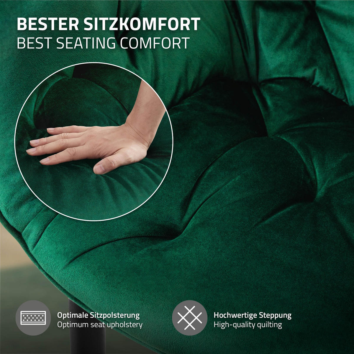 JÍDELNÍ ŽIDLE, sada 2 ks, tmavě zelený samet - černá/tmavě zelená, kov (67/83/59cm) - ML-DESIGN