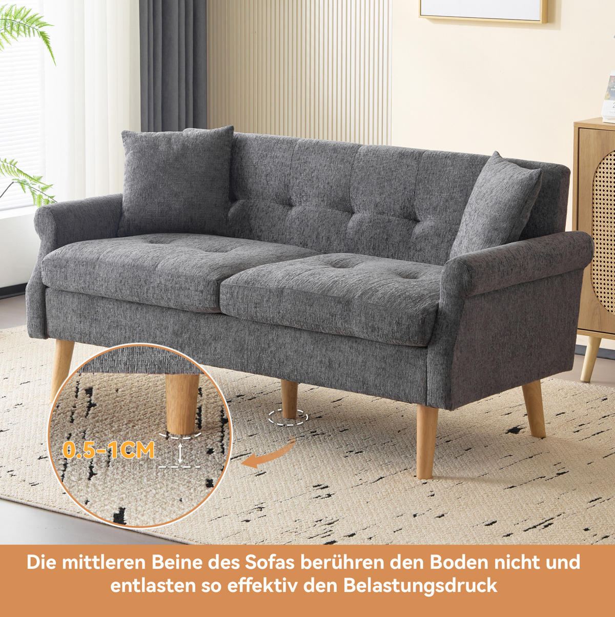 SOFA od ženilje, 162/74/77 cm siva, dvosjed s jastucima - siva, tekstil (77/162/74cm) - BEAOK